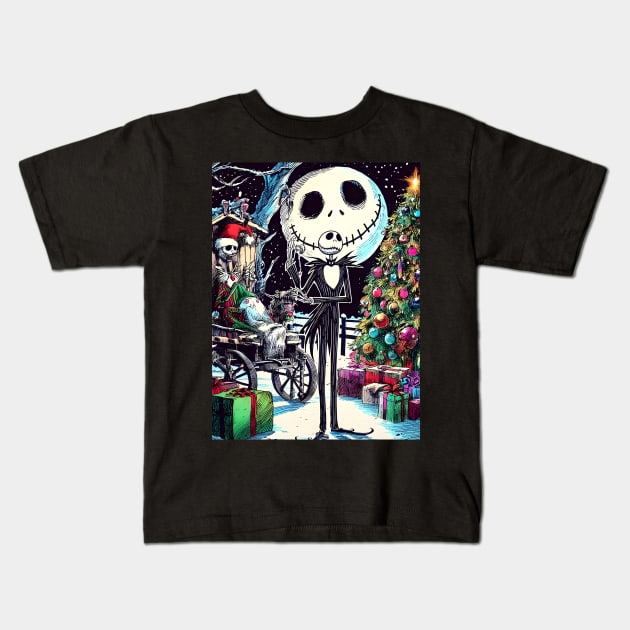 Elevate Your Holidays: Unique Jack Skellington Christmas Art for a Whimsical Celebration! Kids T-Shirt by insaneLEDP